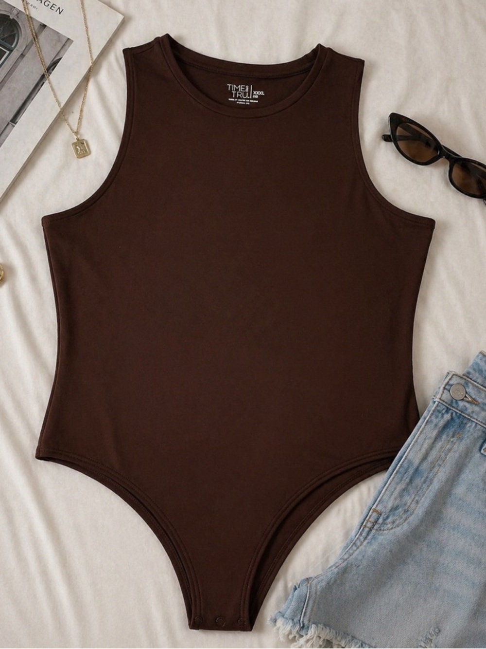 Brown Sleeveless Bodysuit | Size XXXL Tank top bodysuit | layering piece basic
